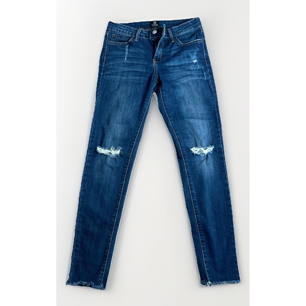 Just Black Womens Size 26 Fringe Hem Distressed Denim Blue Jeans Dark Wash USA!